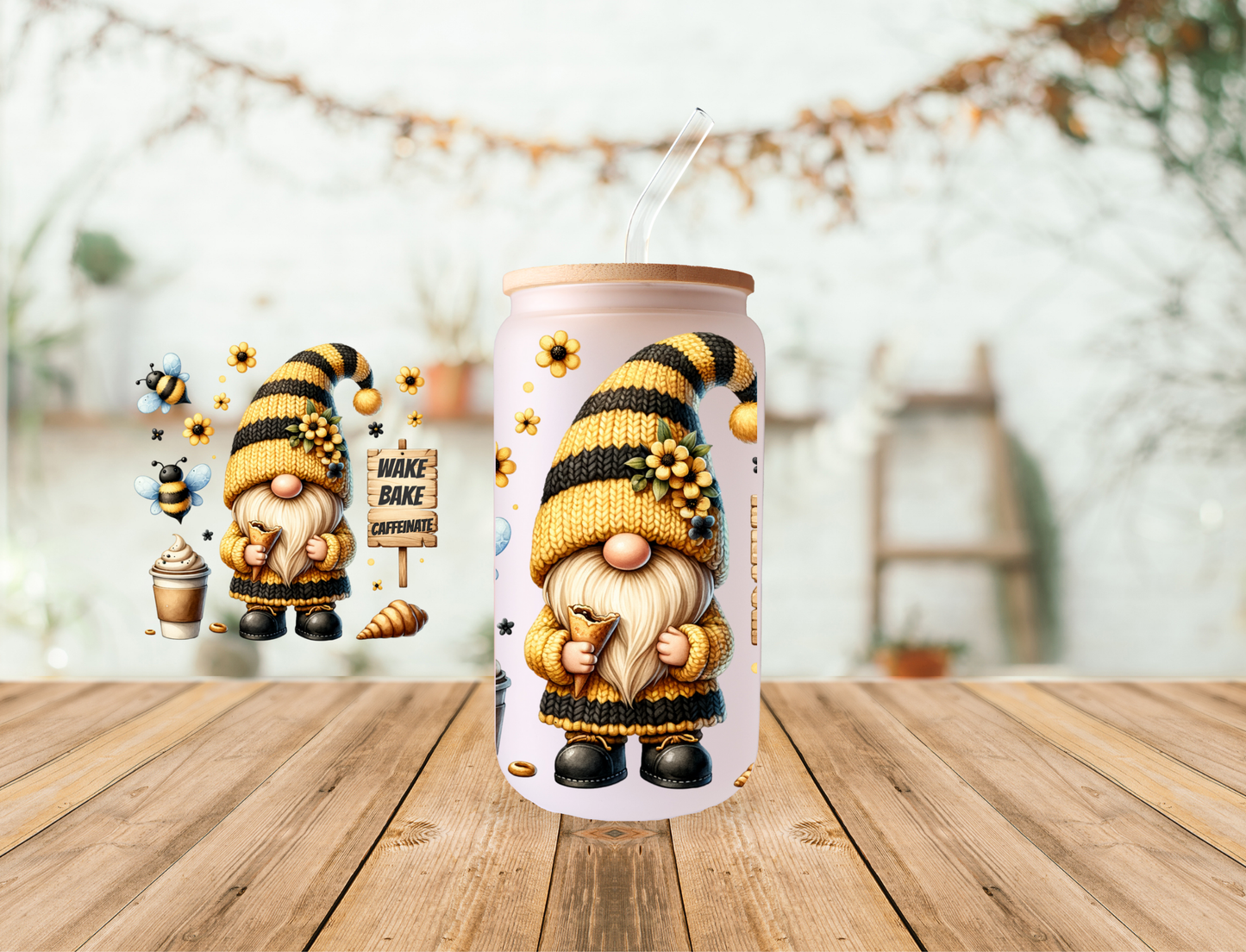 Coffee, Bees, and Gnomes 20oz frosted tumbler