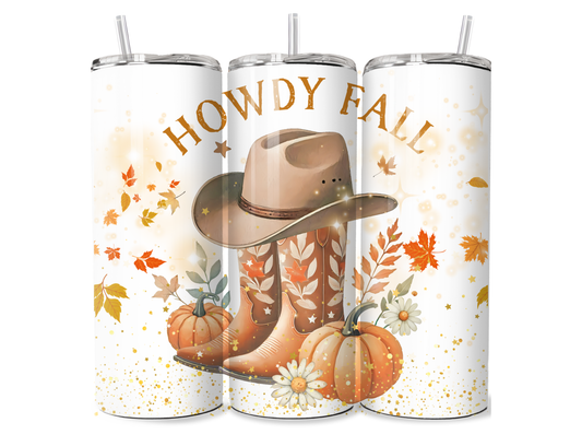 Howdy Fall Boot and Hat Print 20 oz Tumbler