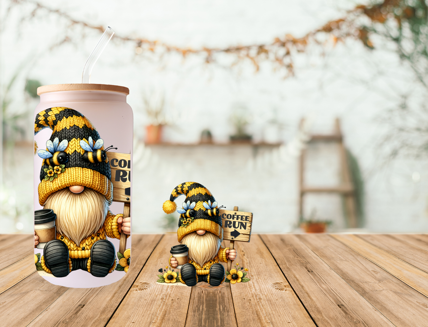 Coffee, Bees, and Gnomes 20oz frosted tumbler