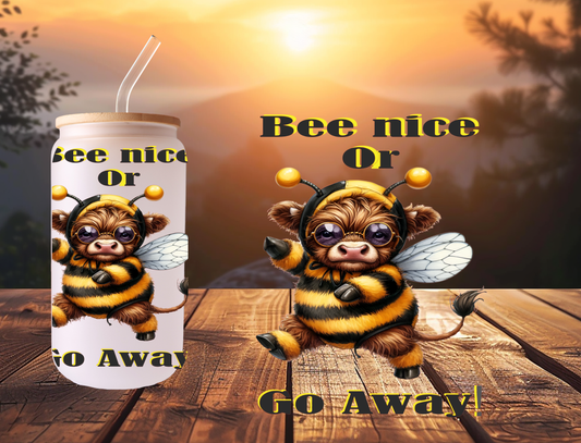 bee nice highland cow in bee suit 20 frosted glass tumbler