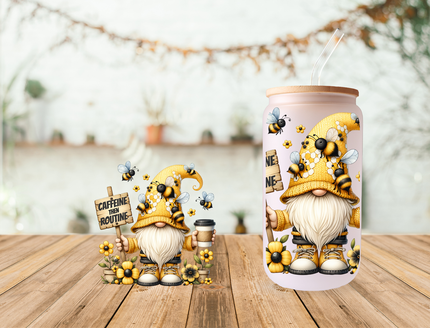 Coffee, Bees, and Gnomes 20oz frosted tumbler