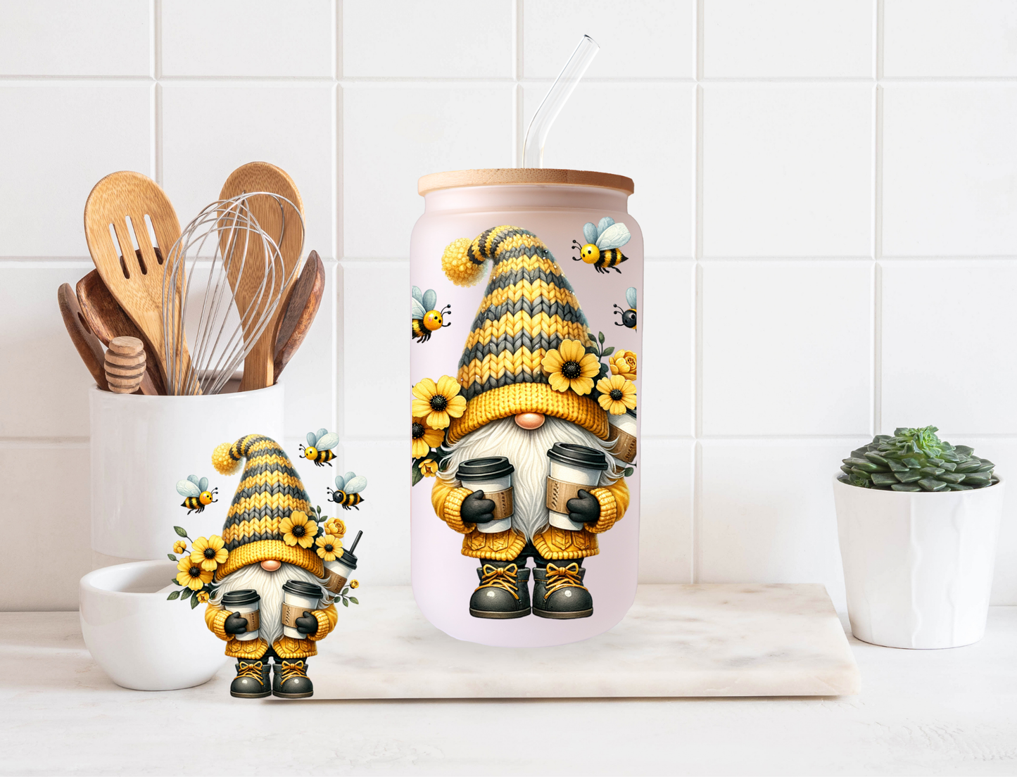 Coffee, Bees, and Gnomes 20oz frosted tumbler