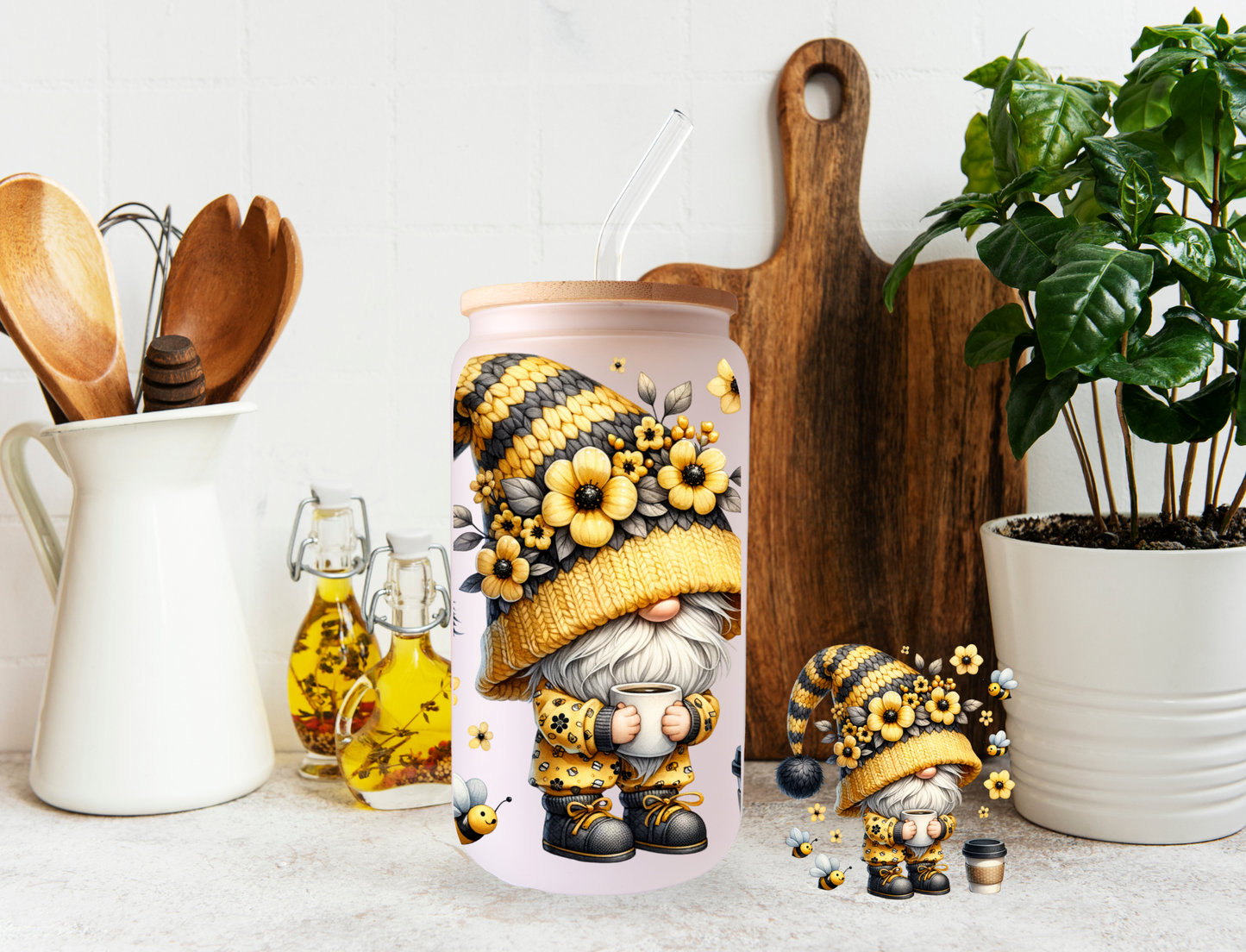 Coffee, Bees, and Gnomes 20oz frosted tumbler