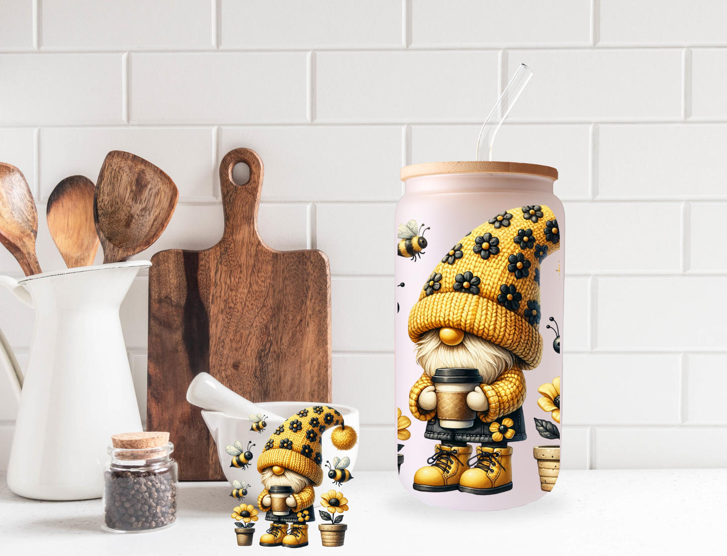 Coffee, Bees, and Gnomes 20oz frosted tumbler