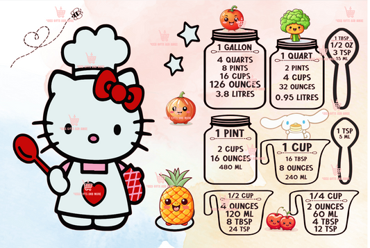 Hello Kitty and Friends conversion chart 11.5 x7.7 Glass cutting board