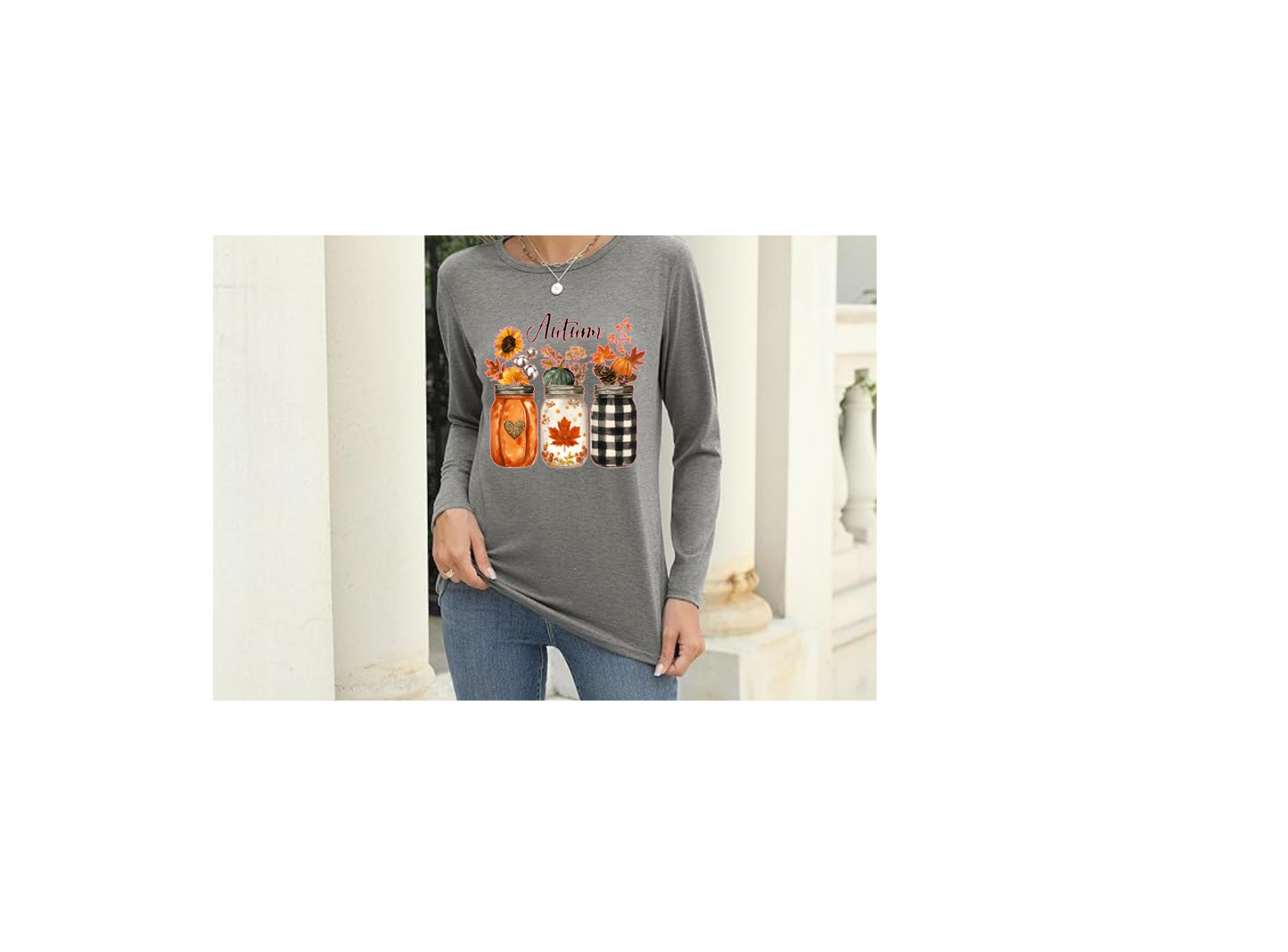 Cute Autum jars Long Sleave womans crew neck T-shirt