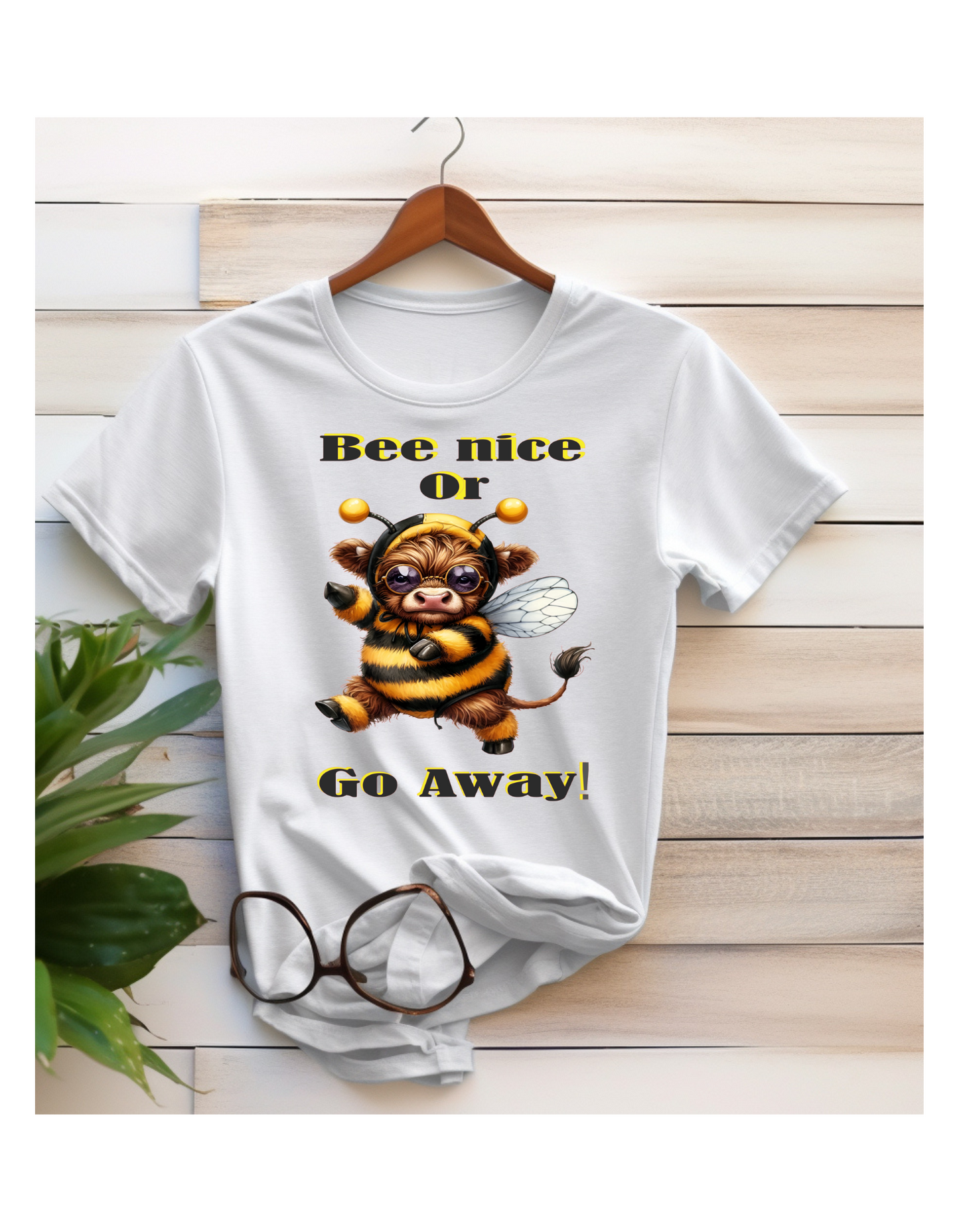 Bee nice Highland Cow in bee suit T-Shirt Poly Cotten blend
