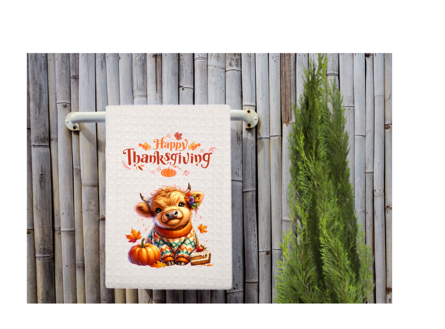 Thanksgiving highland cow dish towel