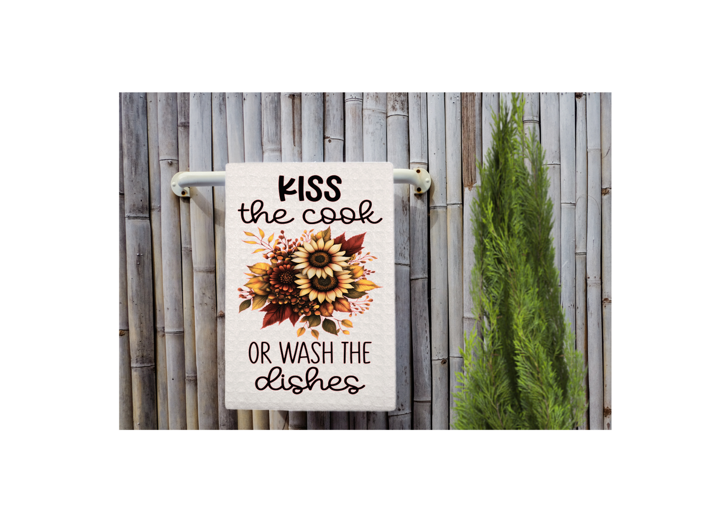 Kiss the cook floral print dishtowel