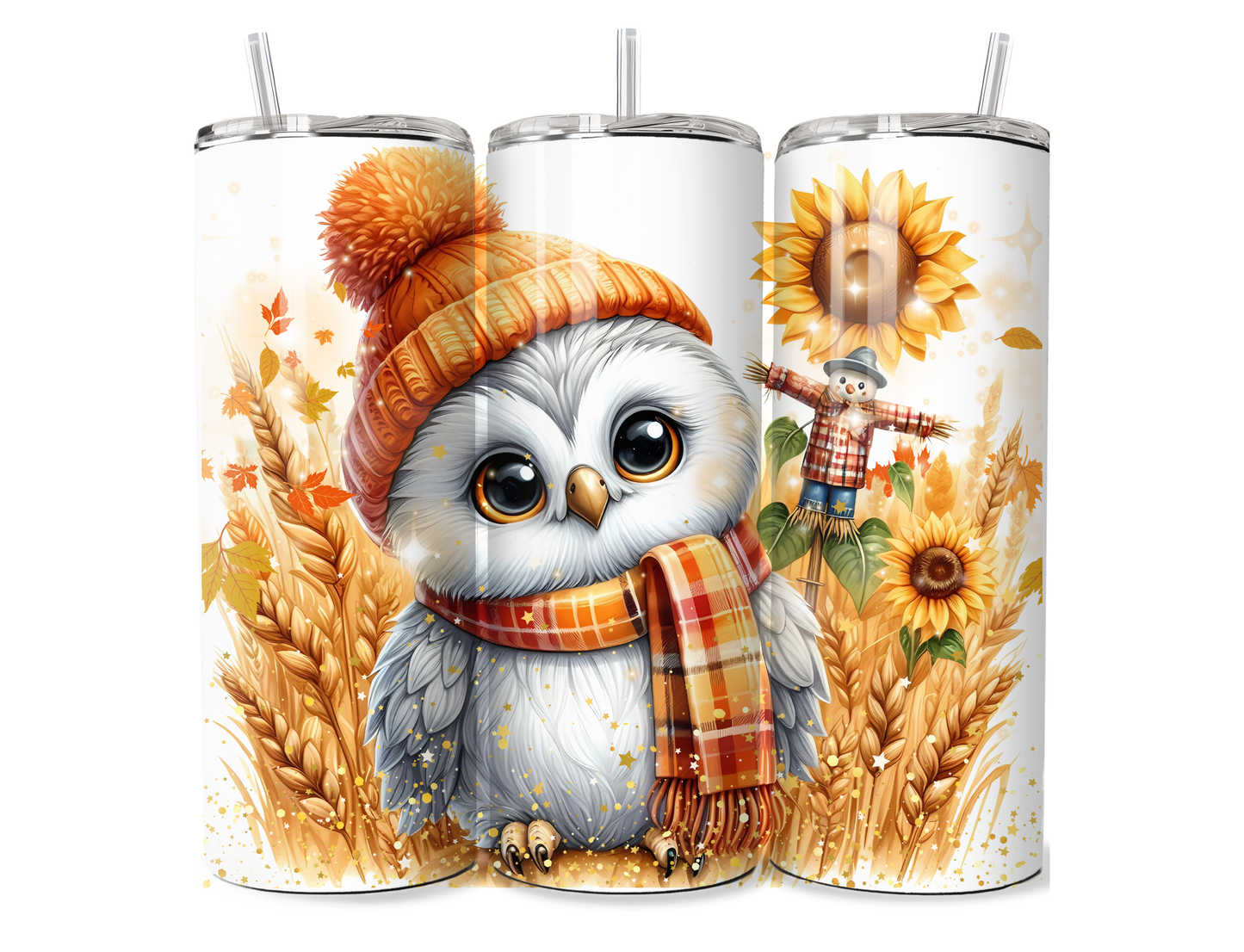 Cute fall Owl and sunflower print 20 oz Tumbler