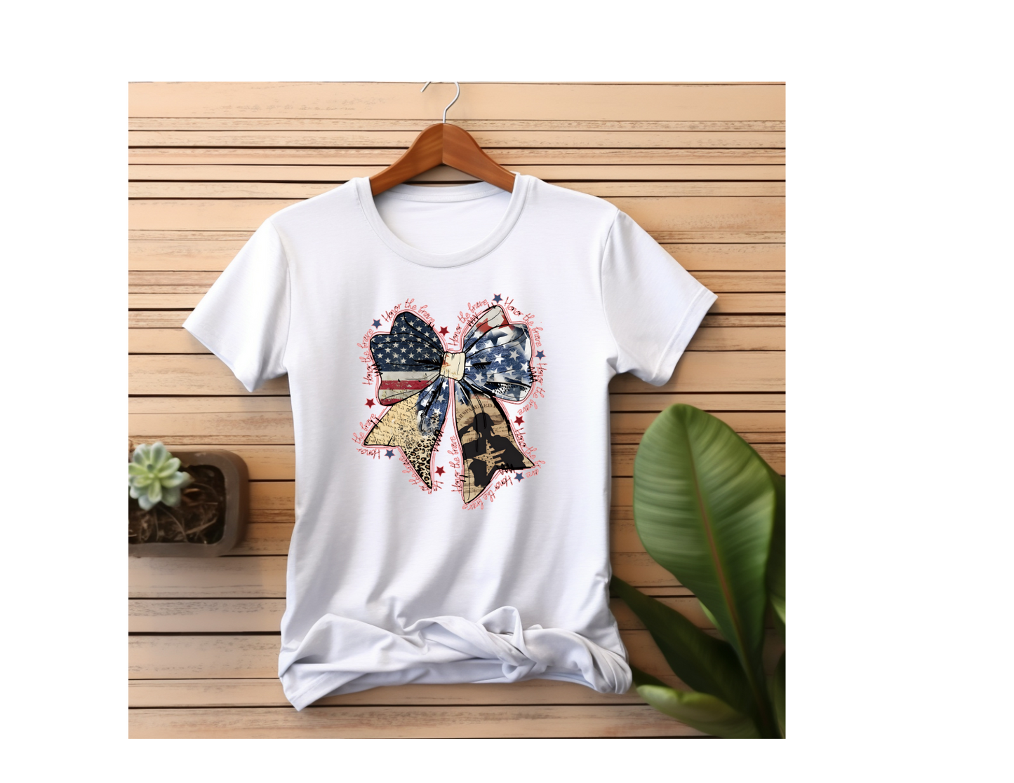 Support our troops 4th of July cute bow T-Shirt poly cotton blend