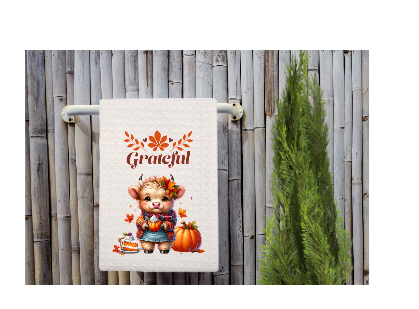 Great full Thanksgiving Highland Cow Dish Towel