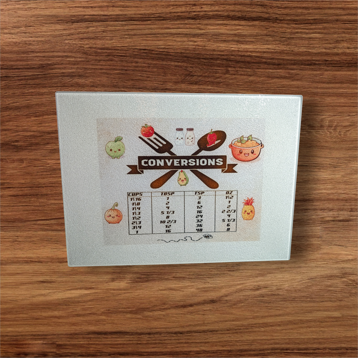 Happy Fruit and veggies Coverson chart tempered glass cutting board 15.1 X 11