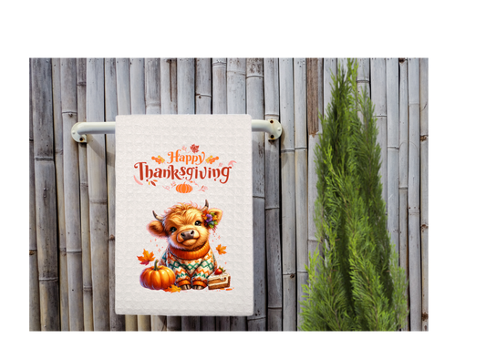 Thanksgiving highland cow dish towel